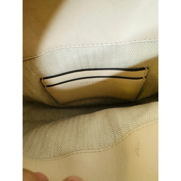 TORY BURCH Neutral White Leather Gold Chain Link Handle Shoulder Strap Bag Purse - Picture 10 of 10